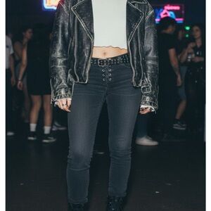 Distressed Grunge Hollister Lace Up Skinny Jeans Gray Y2K Alt 5R